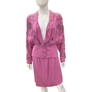 Vintage Signature 2Piece Set Women’s SZ S DeadStock Never Used Silk Beading Pink